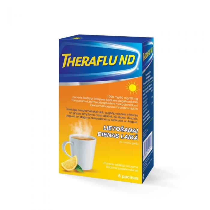 Theraflu ND 1000 mg/60 mg/30 mg pulveris iekšķīgi lietojama šķīduma pagatavošanai