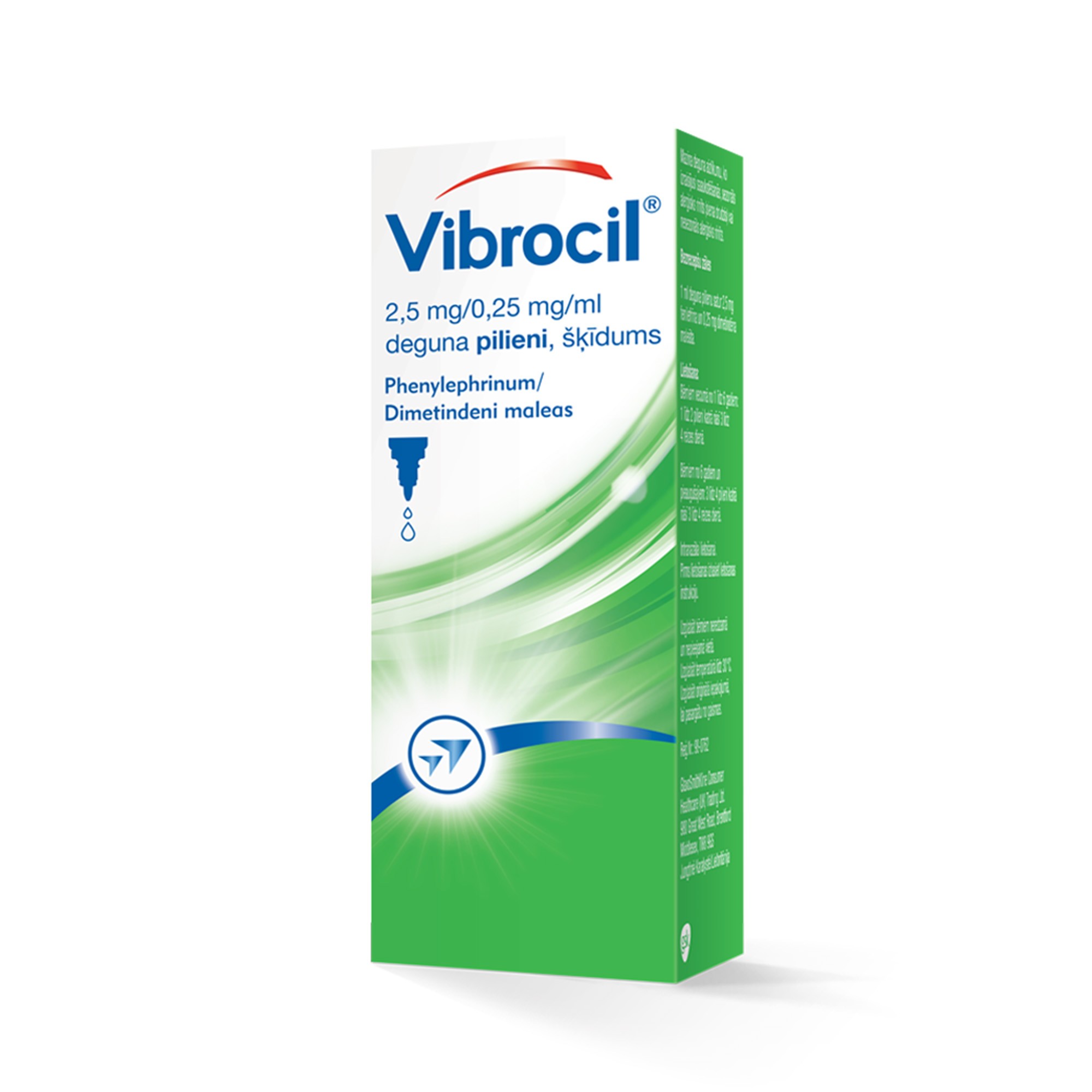 Vibrocil 2,5 mg/0,25 mg/ml deguna pilieni, šķīdums
