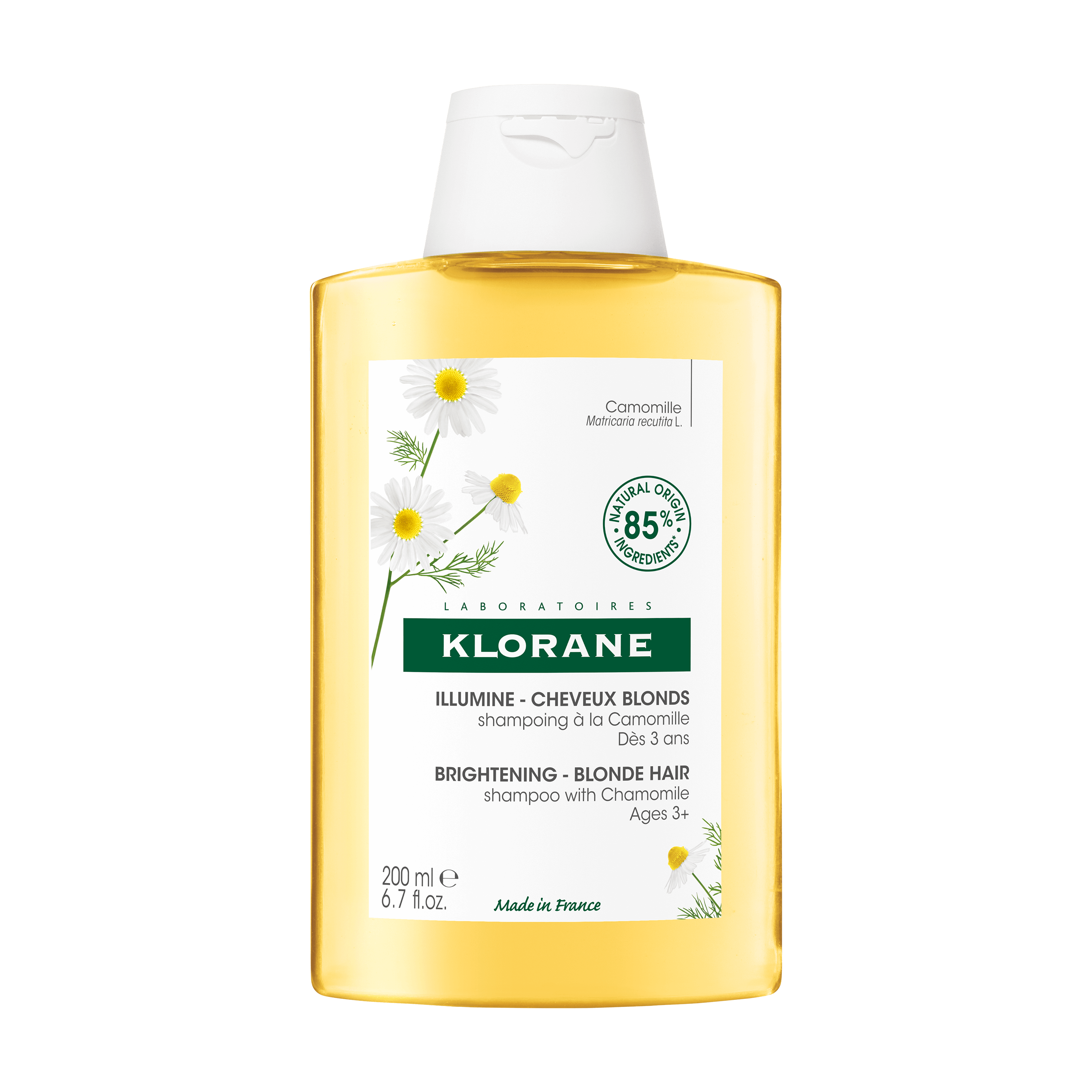 KLORANE Camomille šampūns blondiem matiem ar kumelītēm, 200ml