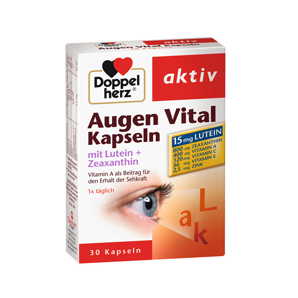 DOPPELHERZ aktiv Augen Vital kapsulas ar 15 mg luteīna, 30 gab.