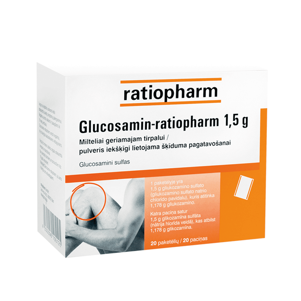 Glucosamin-ratiopharm 1,5 g pulveris iekšķīgi lietojama šķīduma pagatavošanai