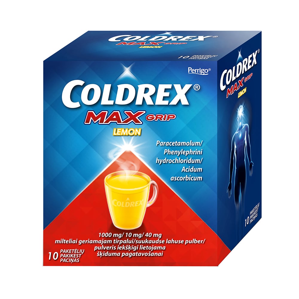 Coldrex MaxGrip Lemon 1000 mg/10 mg/40 mg pulveris iekšķīgi lietojama šķīduma pagatavošanai