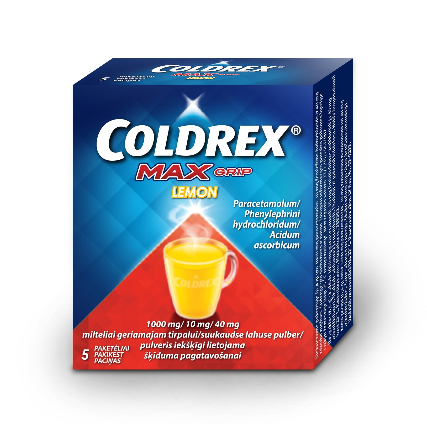 Coldrex MaxGrip Lemon 1000 mg/10 mg/40 mg pulveris iekšķīgi lietojama šķīduma pagatavošanai