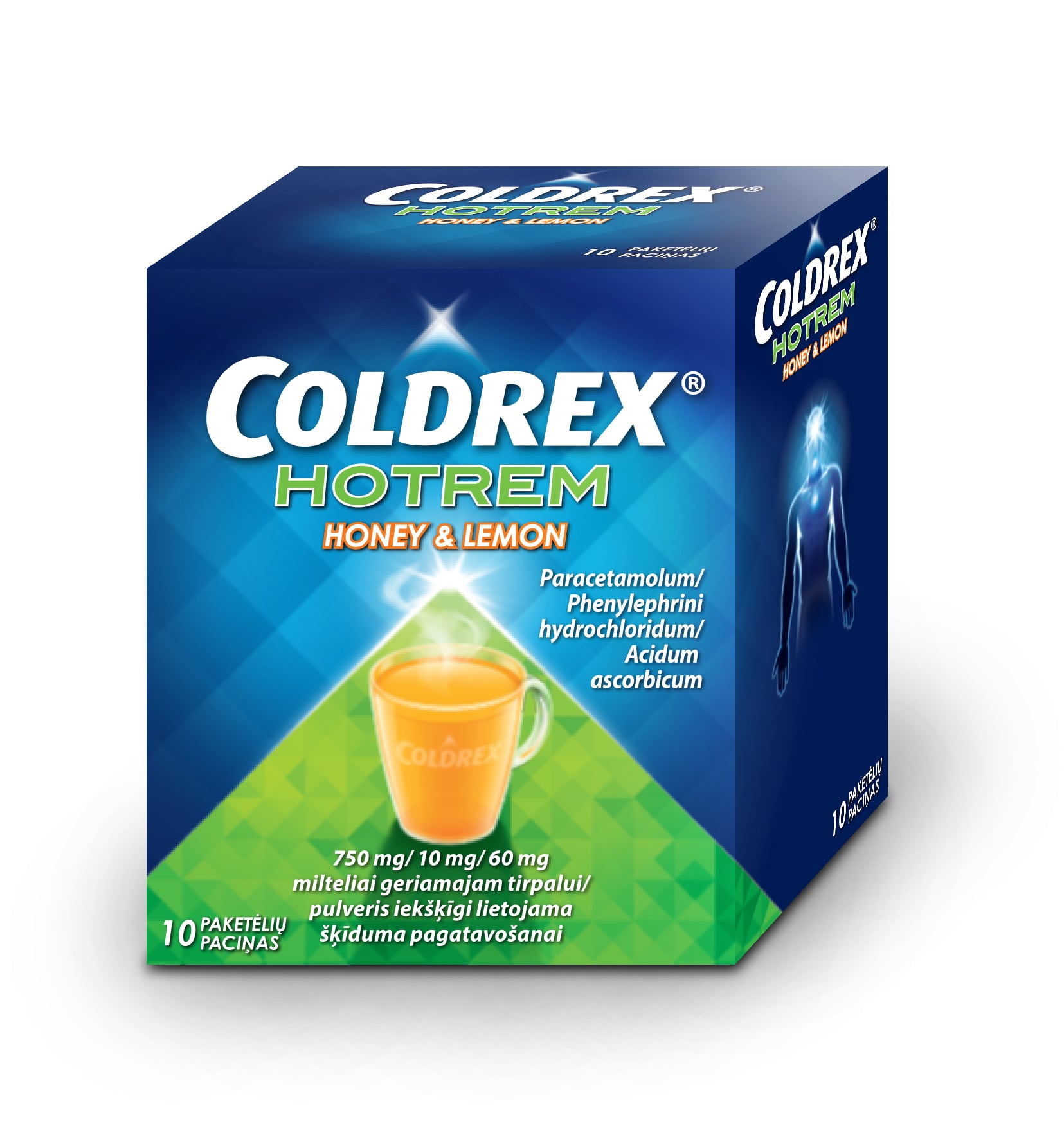 Coldrex HotRem Honey & Lemon 750 mg/10 mg/60 mg pulveris iekšķīgi lietojama šķīduma pagatavošanai