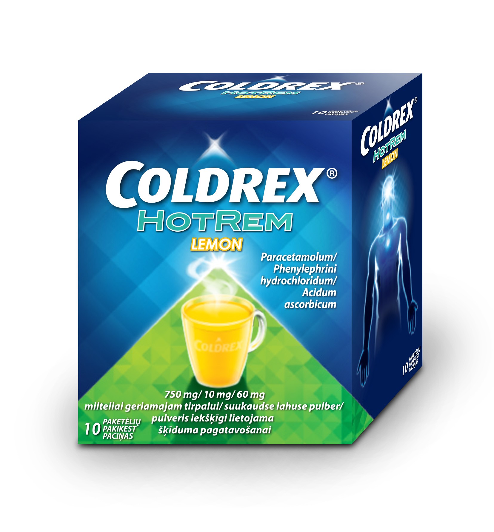 Coldrex HotRem Lemon 750 mg/10 mg/60 mg pulveris iekšķīgi lietojama šķīduma pagatavošanai