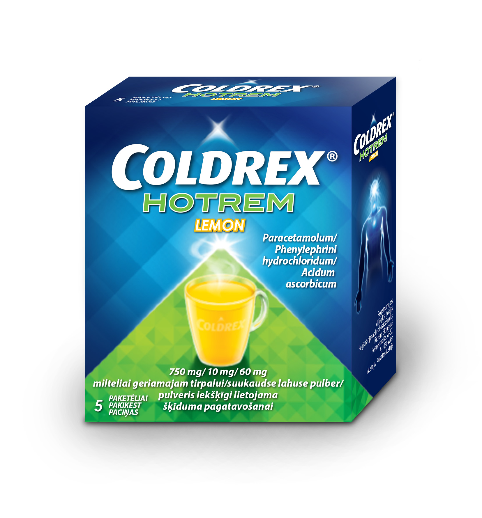Coldrex HotRem Lemon 750 mg/10 mg/60 mg pulveris iekšķīgi lietojama šķīduma pagatavošanai