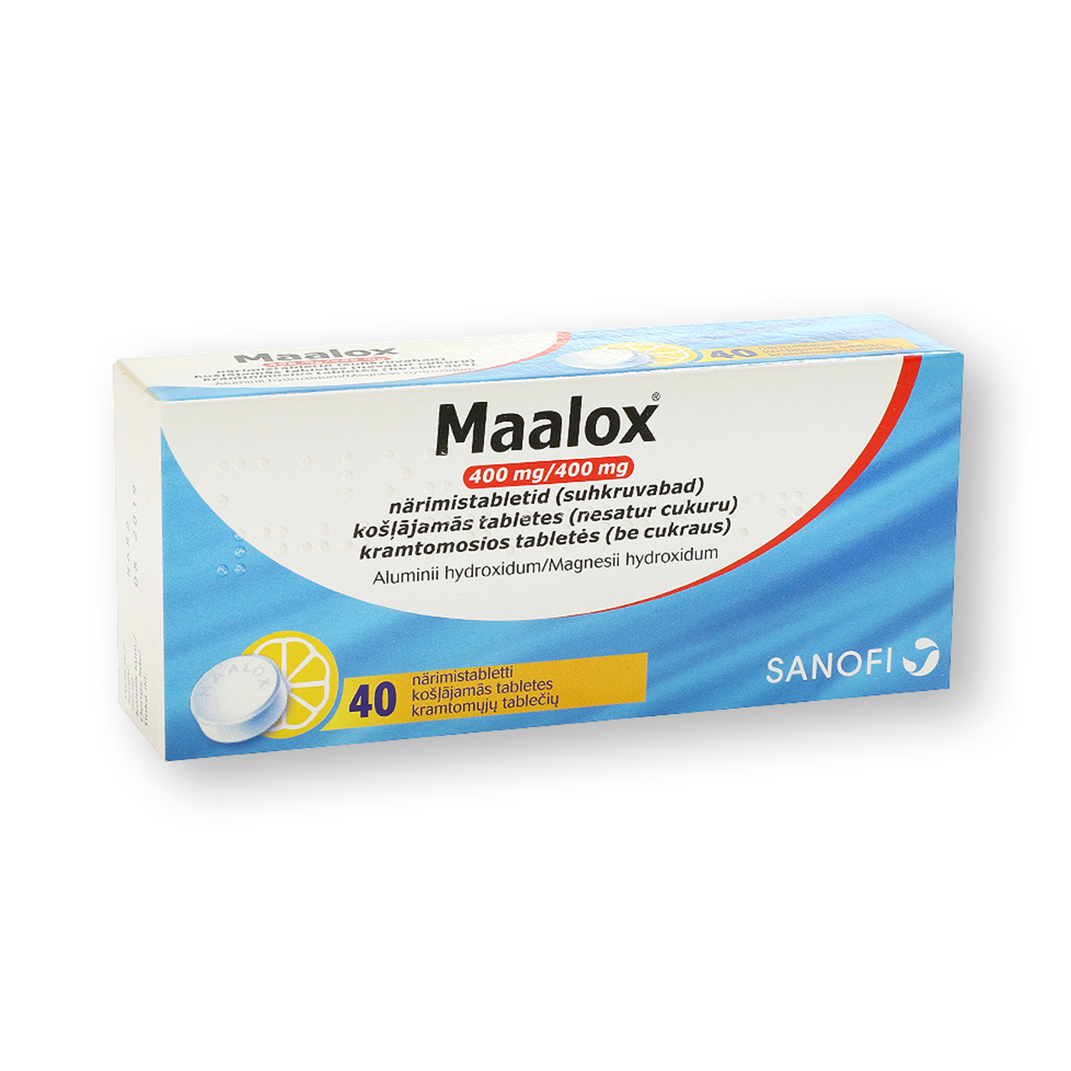 Maalox 400 mg/400 mg košļājamās tabletes (nesatur cukuru)