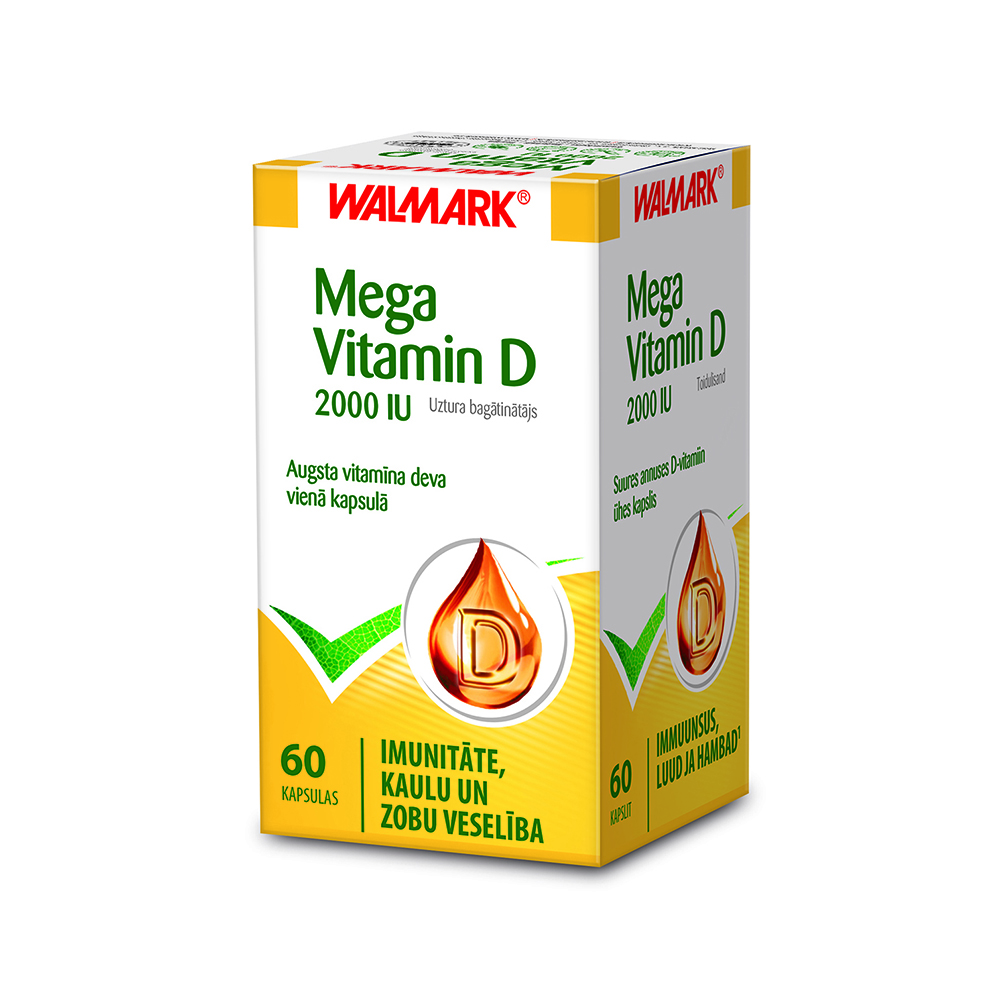 WALMARK Mega D3 vitamīns (2000 IU) kapsulas, 60 gab.
