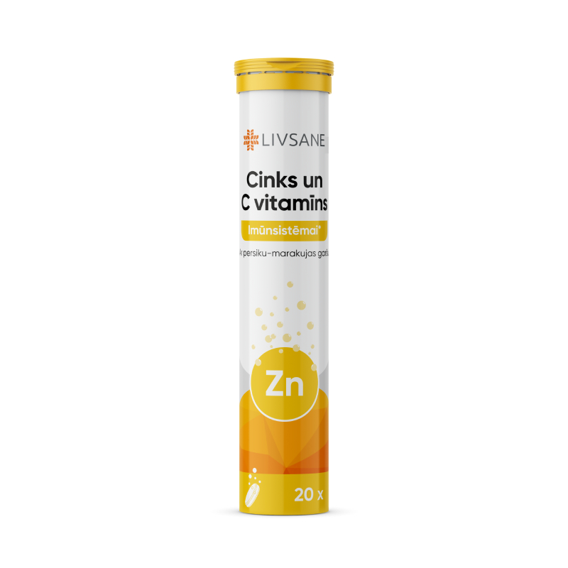 LIVSANE Cinks un C vitamīns putojošās tabletes, 20 gab.