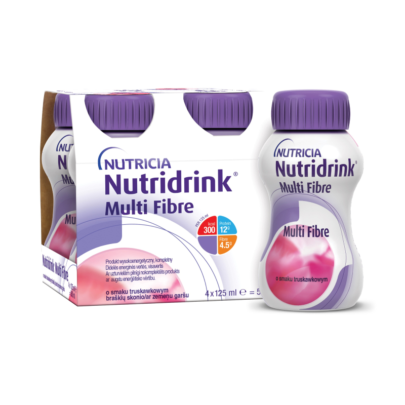 NUTRICIA Nutridrink Multi Fibre ar zemeņu garšu 125 ml dzēriens, 4 gab.