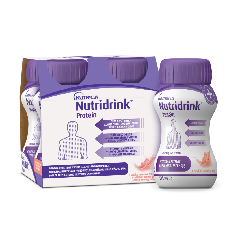 NUTRICIA NUTRIDRINK PROTEIN ar persiku-mango garšu, 4 gab., 125 ml