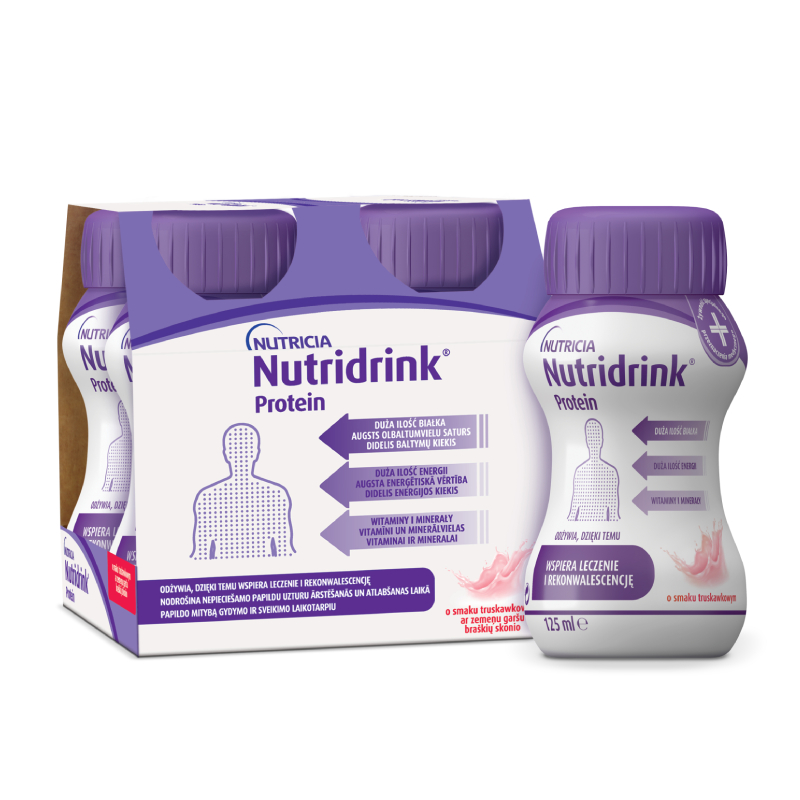 NUTRICIA Nutridrink Protein ar zemeņu garšu 125 ml dzēriens, 4 gab.