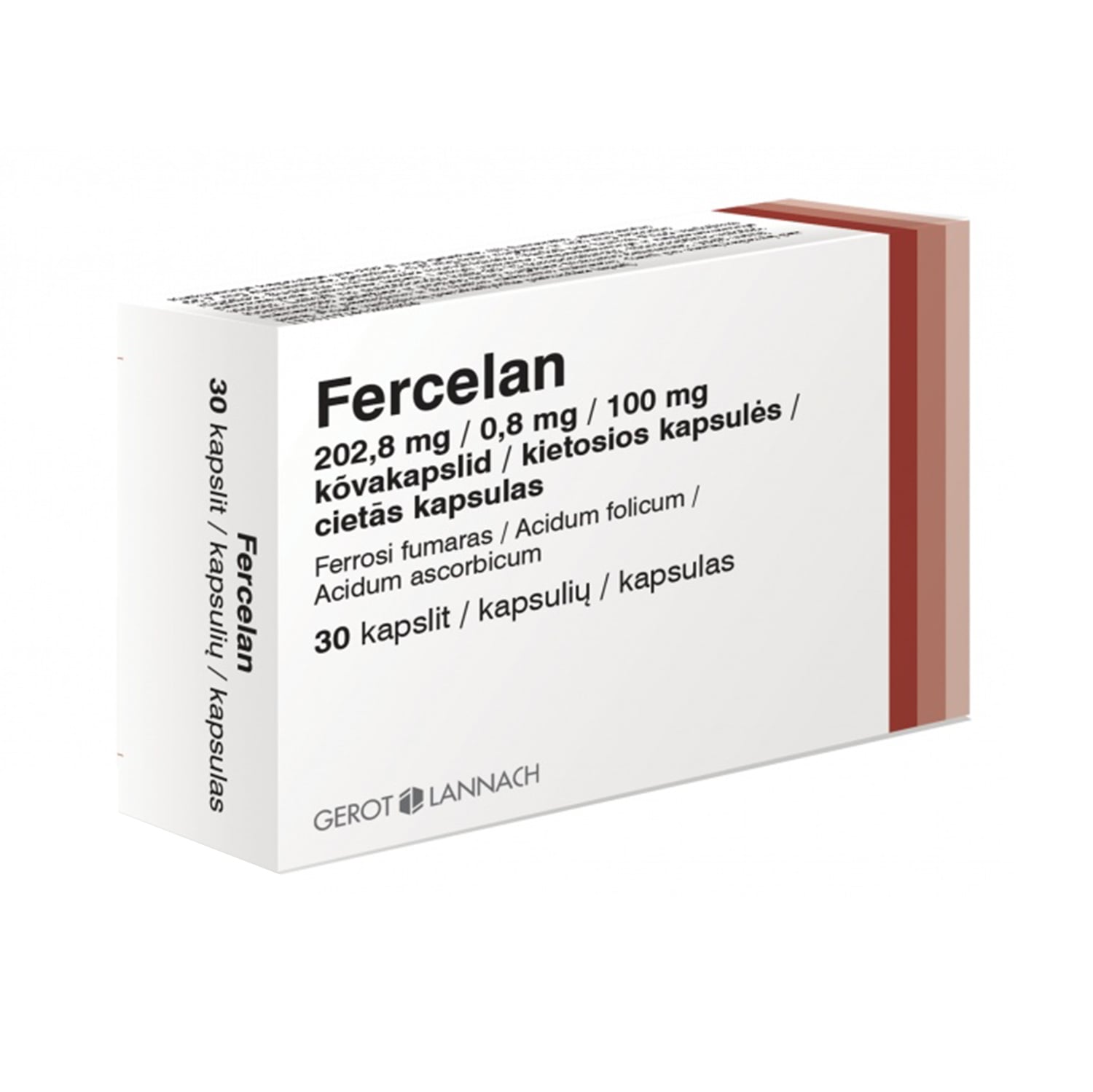 Fercelan 202,8 mg/0,8 mg/100 mg cietās kapsulas