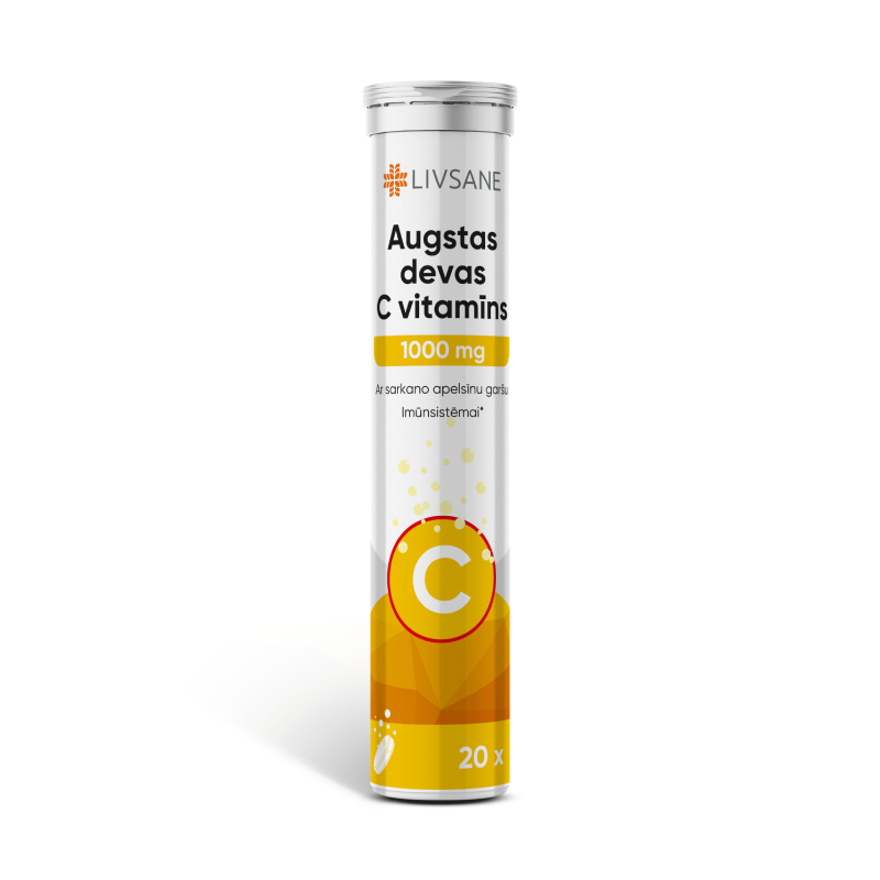 LIVSANE augstas devas C vitamīns 1000 mg šķīstošās tabletes, 20 gab.