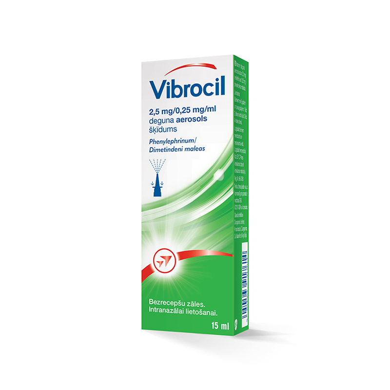 Vibrocil 2,5 mg/0,25 mg/ml deguna aerosols, šķīdums