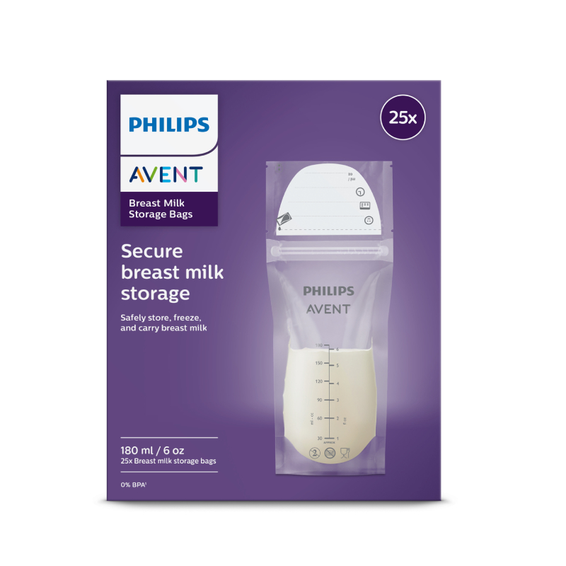 PHILIPS Avent 180 ml krūts piena uzglabāšanas maisiņi, 25 gab.