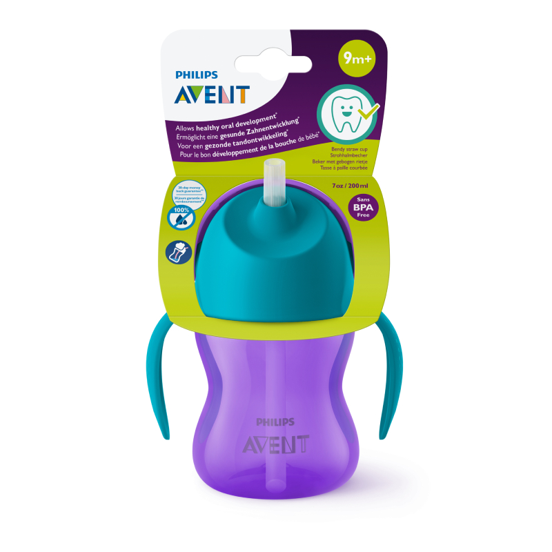 PHILIPS Avent 9 m+ (violeta) krūzīte ar salmiņu, 1 gab.