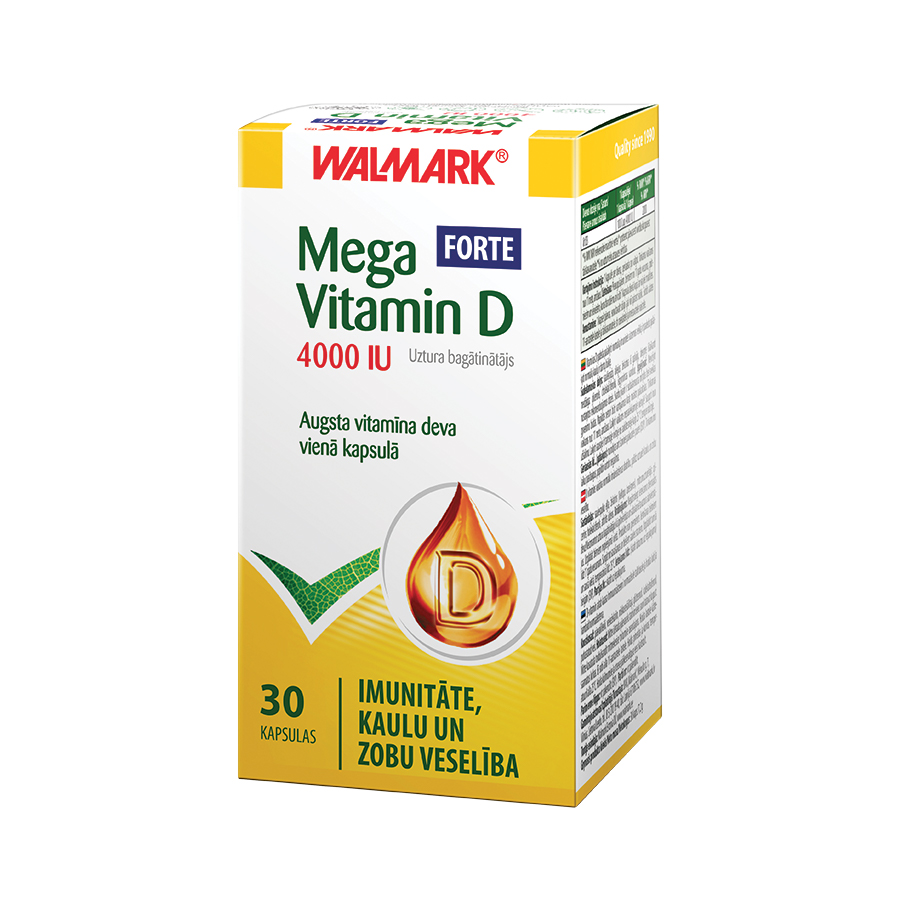 WALMARK Mega D3 Forte vitamīns (4000 IU) kapsulas, 30 gab.