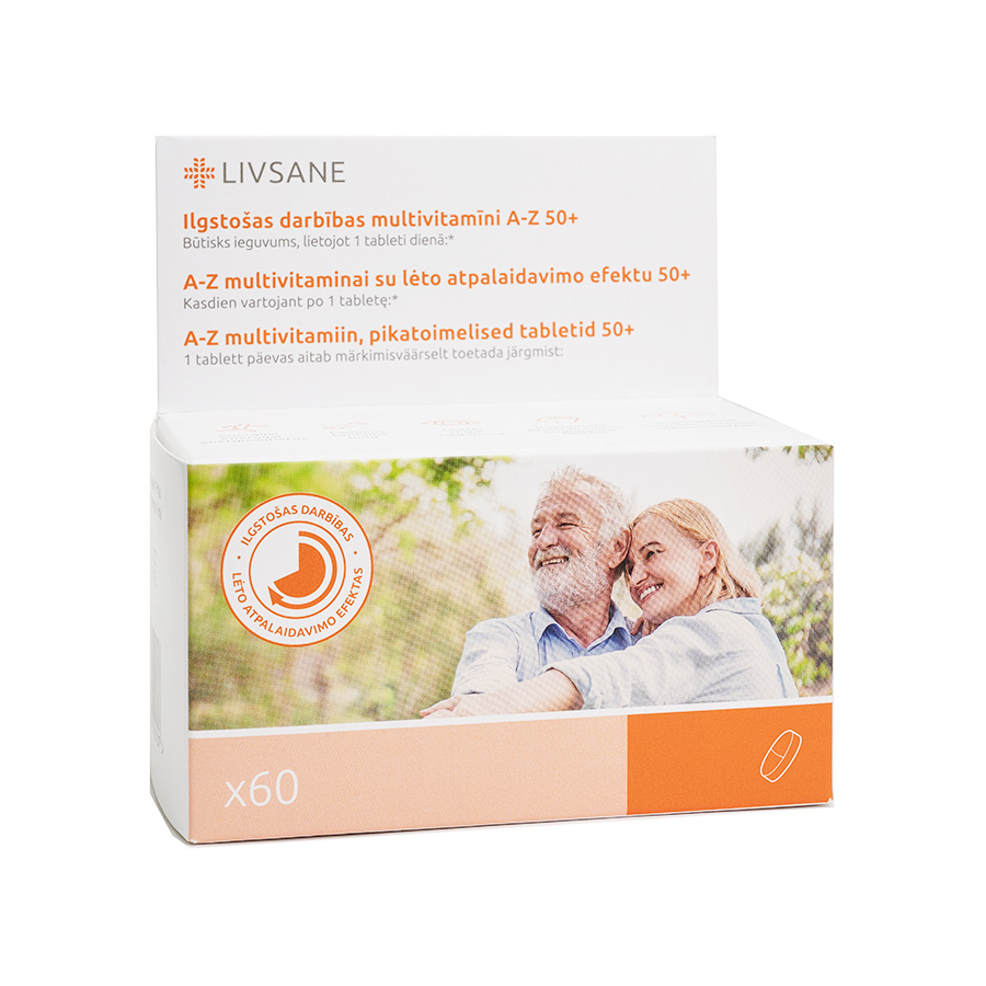 LIVSANE A-Z Multivitamīni 50+ tabletes, 60 gab.