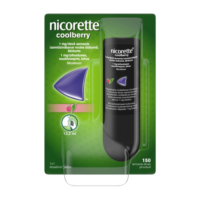 Nicorette Coolberry 1 mg/devā aerosols izsmidzināšanai mutes dobumā, šķīdums