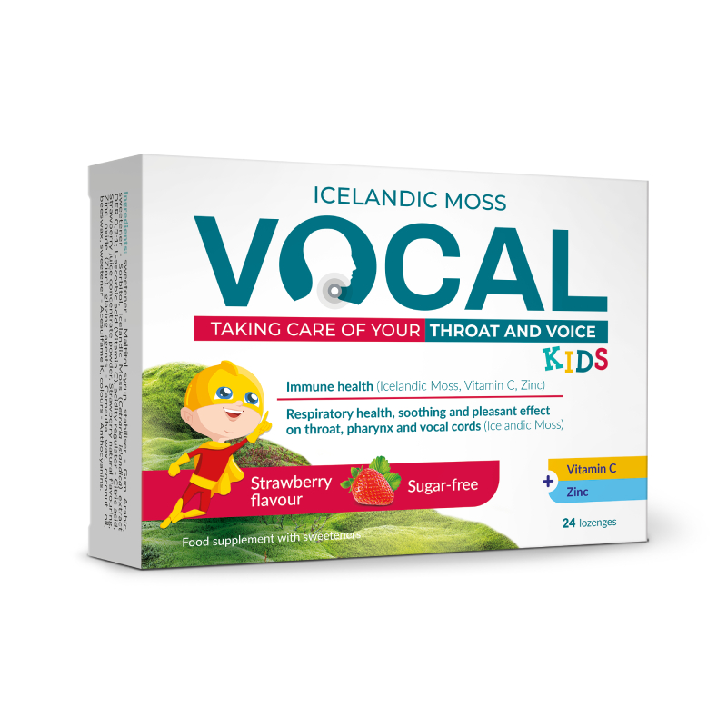 VOCAL  KIDS ar zemeņu garšu košļājamās pastilas, 24 gab.