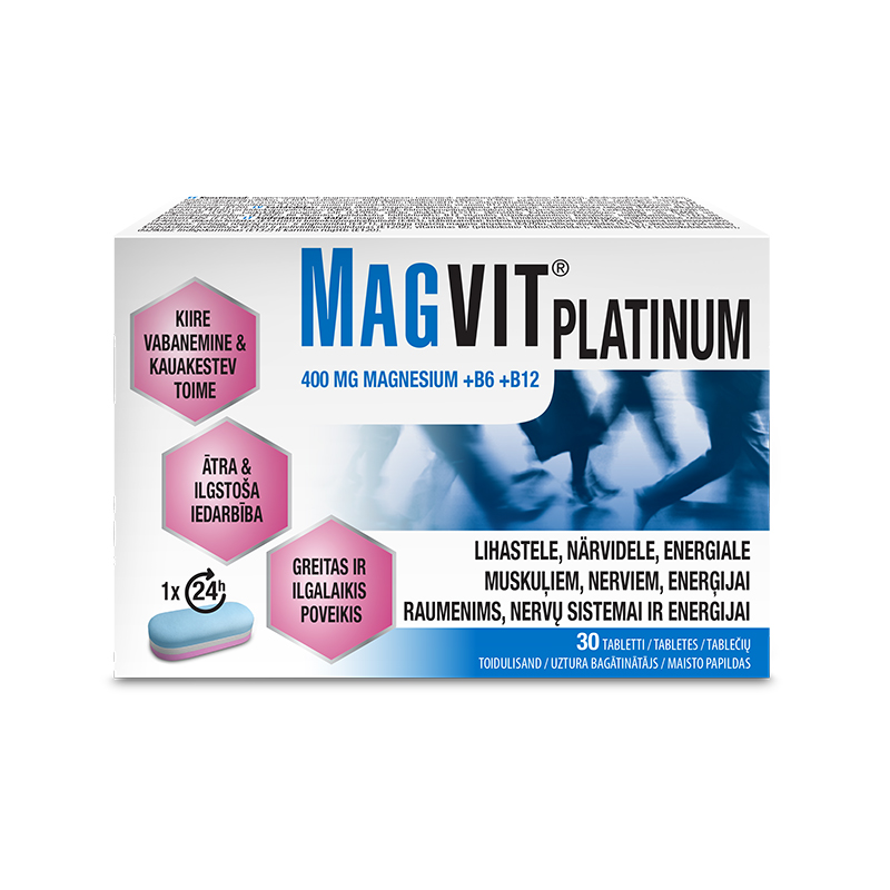 MAGVIT PLATINUM 400 mg magnijs + B6 + B12, 30 tabletes