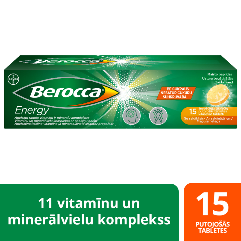 Berocca Energy putojošās tabletes, 15 gb.