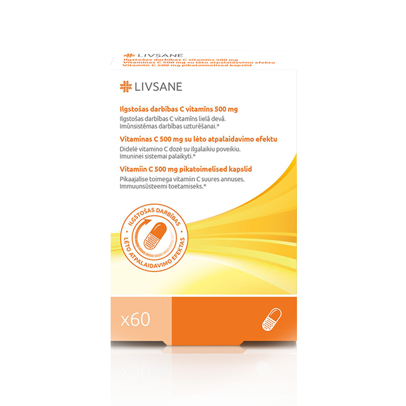 LIVSANE C vitamīns 500 mg kapsulas, 60 gab.
