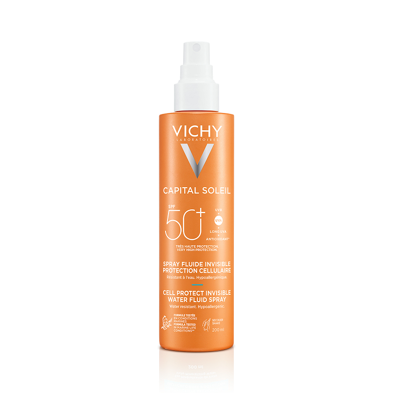 VICHY Capital Soleil Cell izsmidzināms saules aizsargfluīds sejai un ķermenim SPF50+ 200 ml