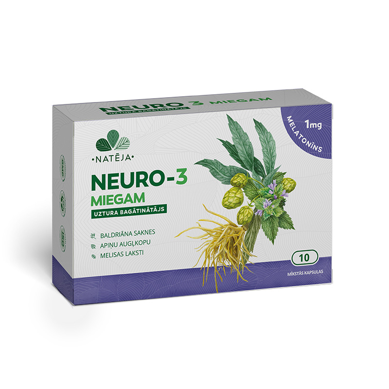 Natēja NEURO 3 MIEGAM ar Melatonīnu, 10 kapsulas