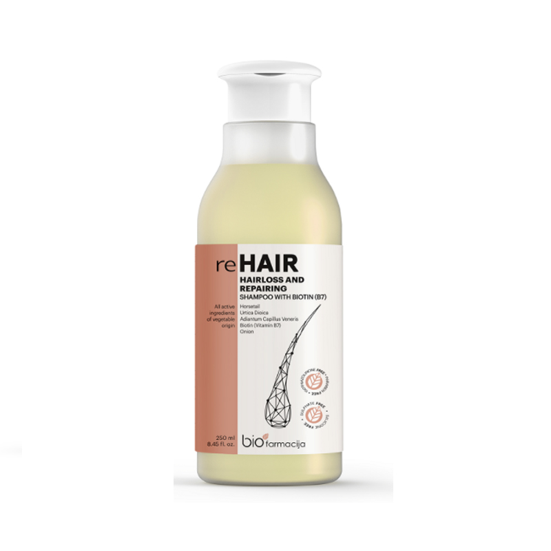 Biofarmacija reHAIR atjaunojošs šampūns ar biotīnu pret matu izkrišanu, 250 ml