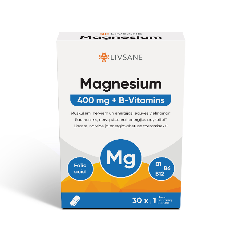 LIVSANE Magnesium 400 + B vitamīns tabletes, 30 gab.
