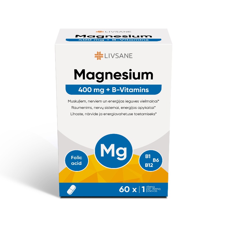 LIVSANE Magnesium 400 + B vitamīns tabletes, 60 gab.