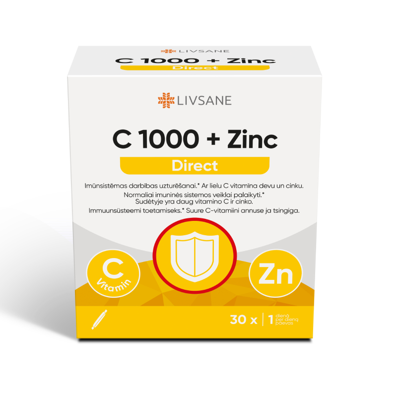 LIVSANE C vitamīns 1000 + Zn Direct pulveris, 30 gab.