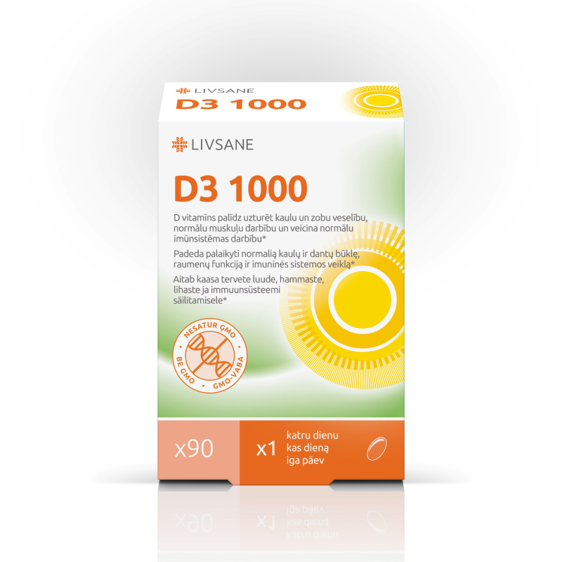 LIVSANE D3 1000 SV mīkstās kapsulas, 90 gab.