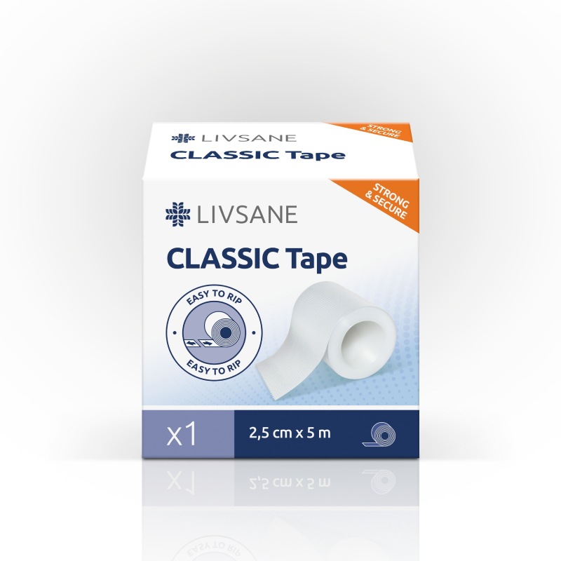 LIVSANE Classic lentveida plāksteris rullī, 5 m x 2,5 cm