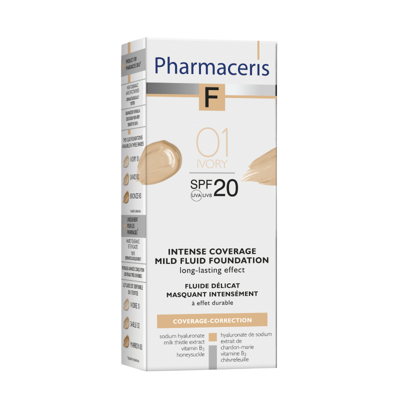 Pharmaceris F Intense coverage mild fluid tonālais krēms 01 ivory, 30 ml