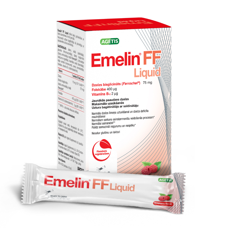 Agetis Emelin® FF Liquid 75 mg/400 mcg/2 mcg, 20 paciņas