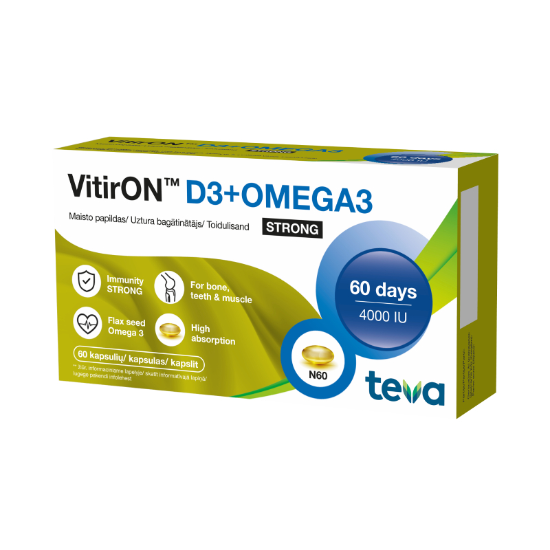 VITIRON D3 4000 SV + Omega3 Strong kapsulas, 60 gab.