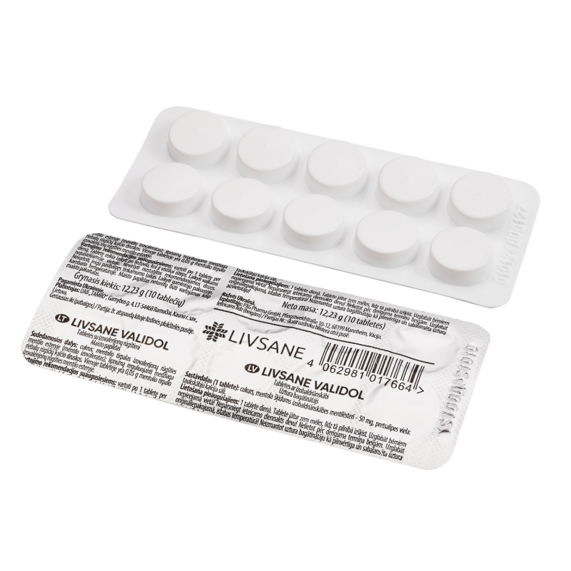 LIVSANE Validol 50 mg tabletes, 10 gab.