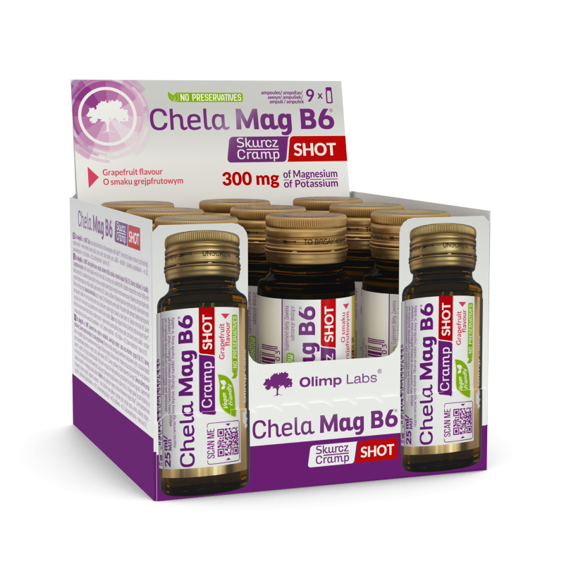 OLIMP LABS Chela-Mag B6 Cramp Shot greipfrūtu garša 25 ml ampulas, 9 gab.