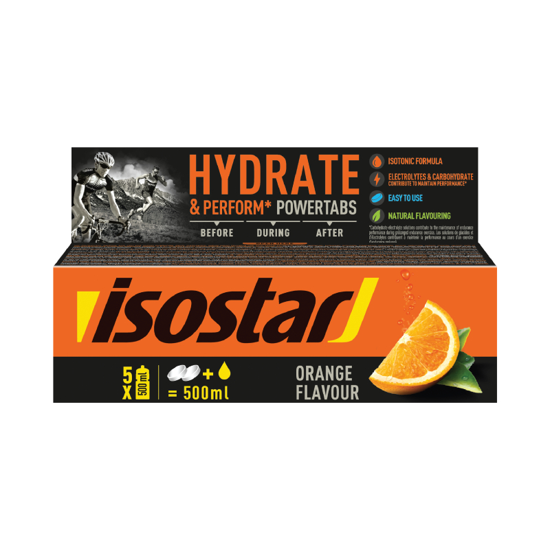 ISOSTAR Hydrate & Perform Powertabs Orange Isotonic 12g putojošās tabletes, 10 gab.
