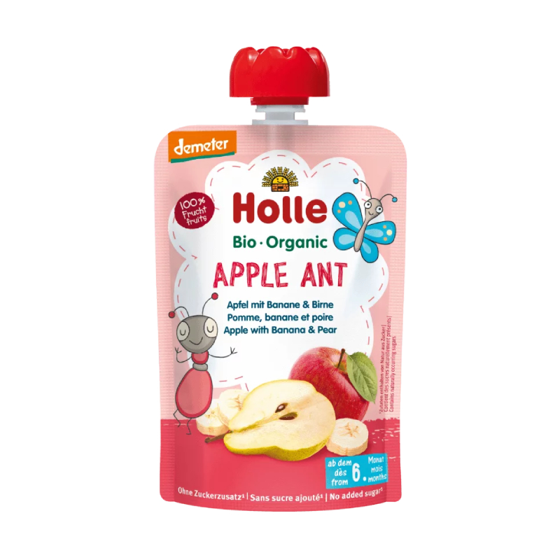 HOLLE Ābolu, banānu un bumbieru biezenis, 100 g