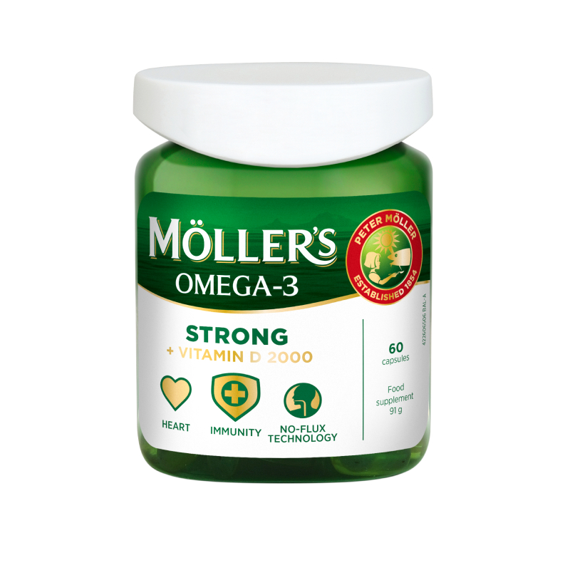 MOLLERS Strong+D 2000IU Zivju Eļla kapsulas, 60 gab.