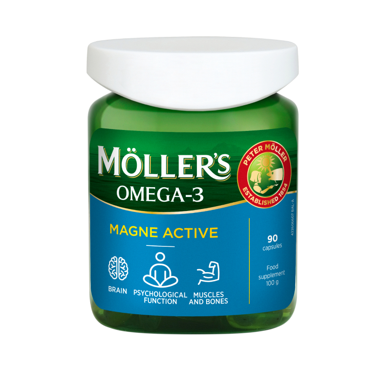 MOLLER Omega-3 Magne Active, 90 kapsulas