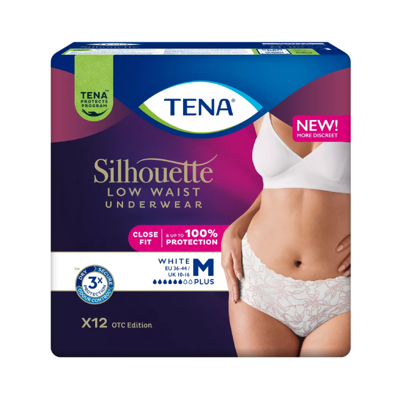 TENA biksītes SILLHOUETTE PANTS PLUS WHITE M, 12 gab.