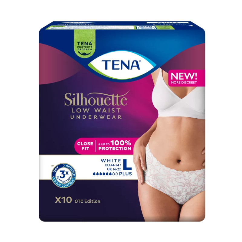 TENA biksītes SILLHOUETTE PANTS PLUS WHITE L, 10 gab.
