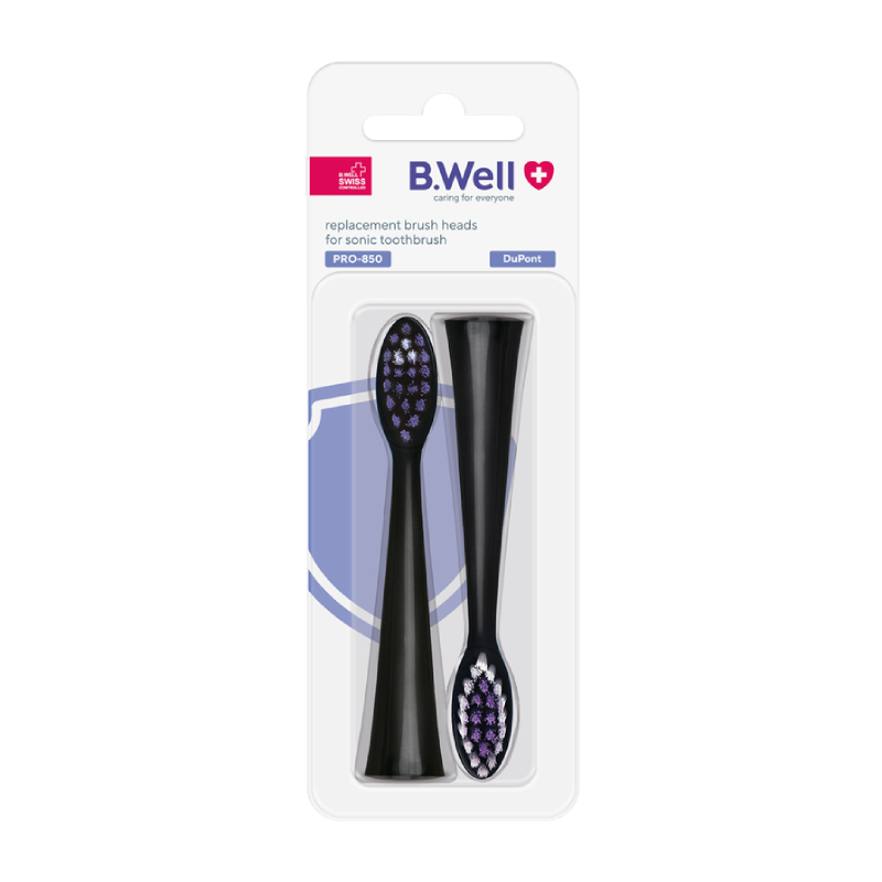 B.WELL Pro-850, Black elektriskās zobu birstes uzgaļi, 2 gab.