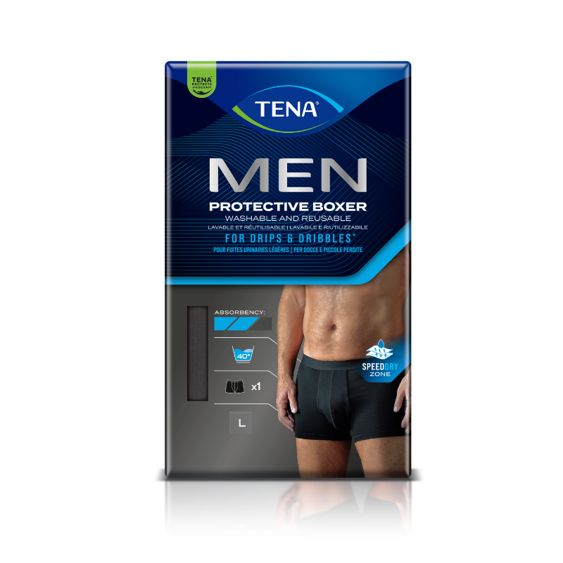 TENA mazgājami bokseršorti vīriešiem MEN PROTECTIVE BOXER, melni, L, 1 gab.