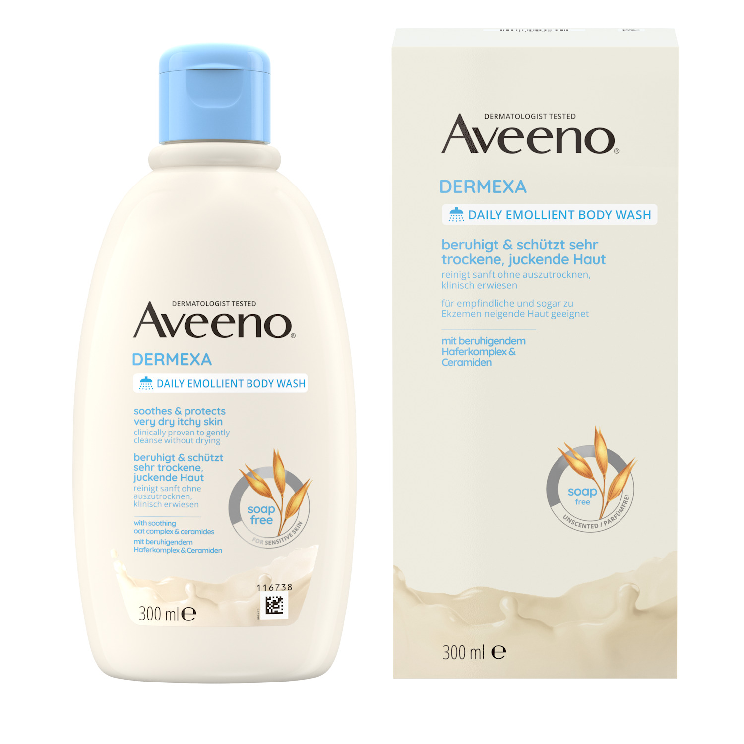 AVEENO Dermexa Daily Emollient ķermeņa mazgāšanas līdzeklis, 300 ml
